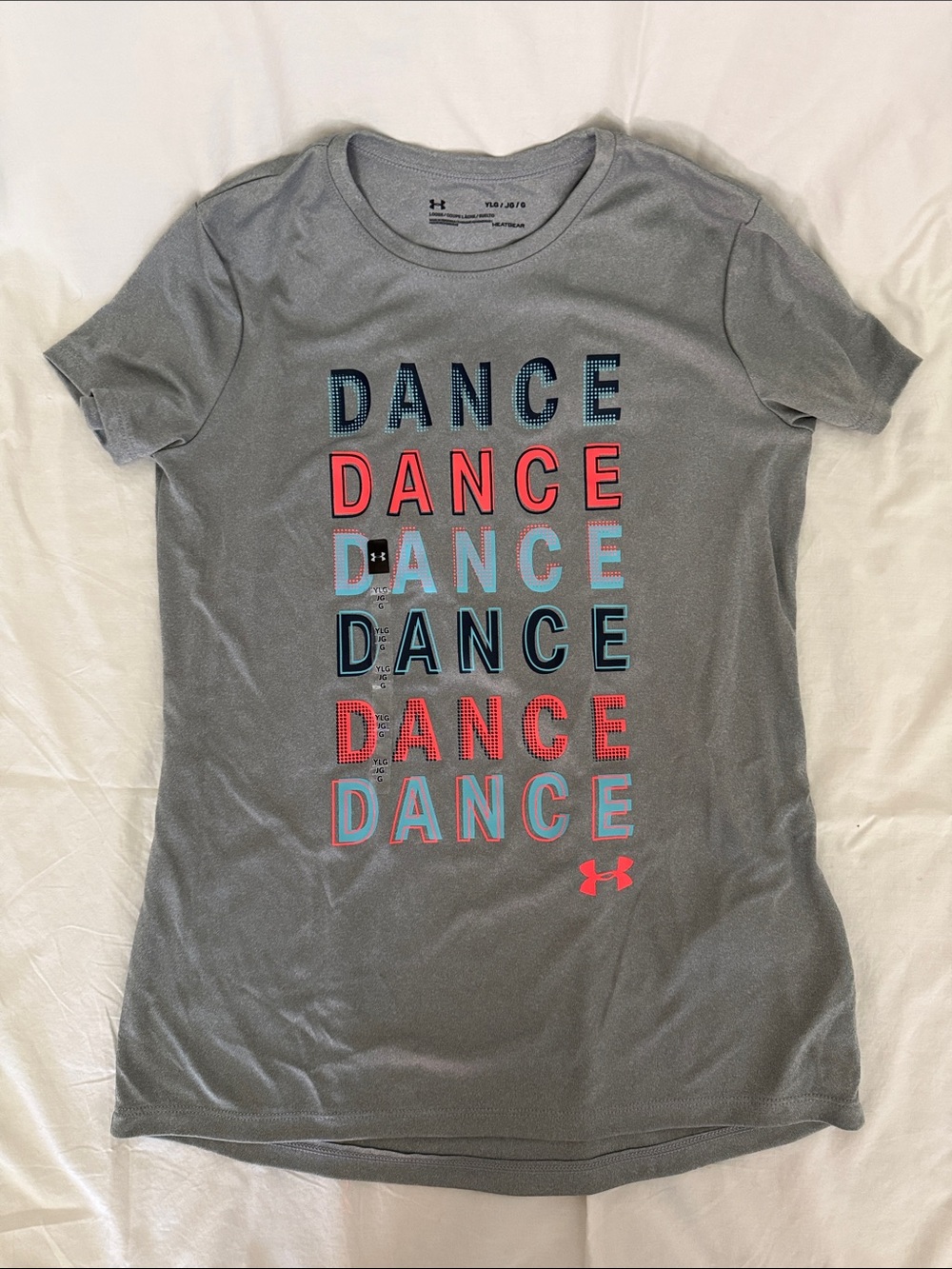 Under Armour Gray Short-Sleeve 'DANCE' Graphic Tee with Coral & Blue Accents